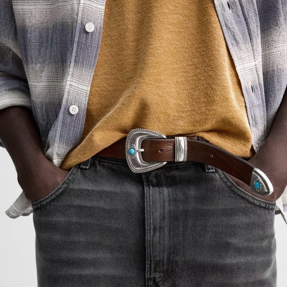 ScreenWorn Interview with the Vampire Mens Leather Western Belt Turquoise Buckle - Picture 13 of 14